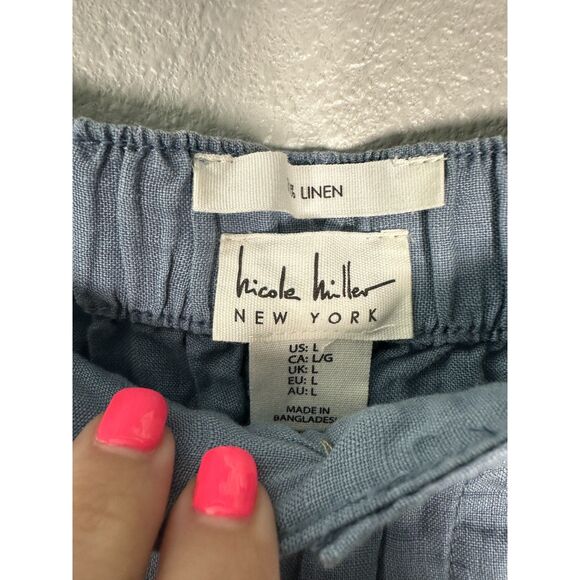 Nicole Miller 100% Linen Chambray Denim Flowy Wide Leg Pants Large NEW with Tags - Picture 2 of 4